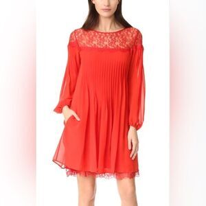 The Kooples Red Pleated Lace Yoke Dress Size Small